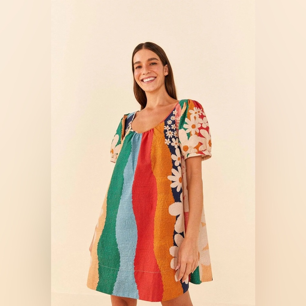 Farm Rio multicolor, organic cotton daisy dress